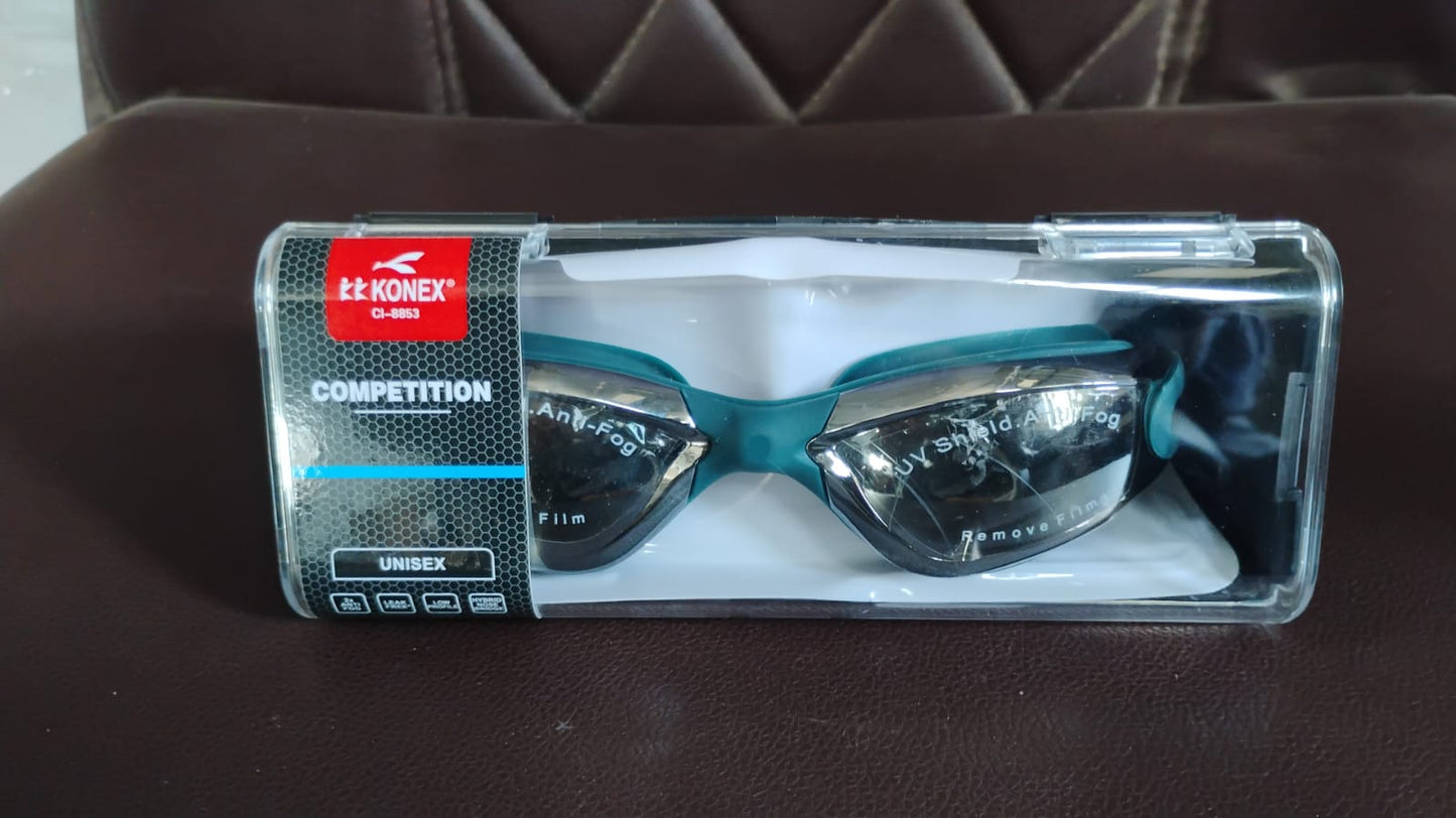 Knx Professional Anti-Fog UV Protection Swimming Goggles with Mirrored Lenses and Earplugs