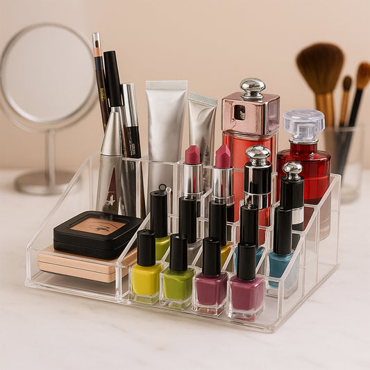 6282 16 Compartment Cosmetic Makeup Jewellery Lipstick Storage Organiser Box Cosmetic Storage Box Make-up Lipstick Organizer Lipstick Holder Case Transparent