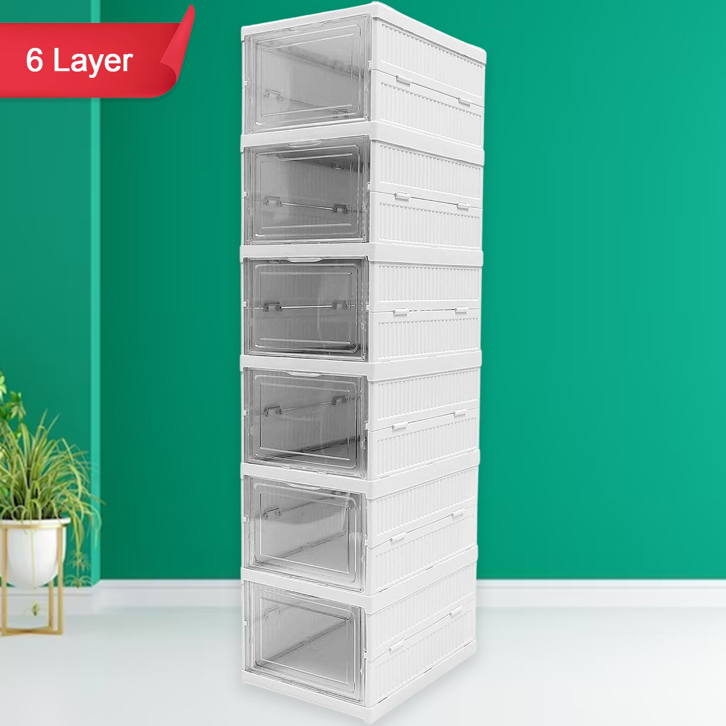 Stackable Multifunctional Storage For Clothes Foldable Drawer Shelf Basket Utility Cart Rack Storage Organizer Cart For Kitchen Pantry Closet Bedroom Bathroom Laundry (6 Layer 1 Pc)