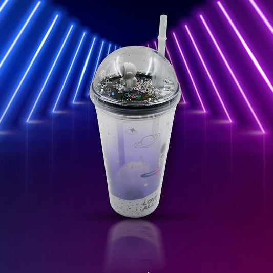 6883b Led Glow Light Design Printed Insulated Double Wall Plastic Tumbler Cups With Straws 13oz Theming Astronaut In Space Travel Tumbler Freezer Mug Drinking Cups For Boys And Girls Schooltuitiongym Picnic (Pack Of 1)
