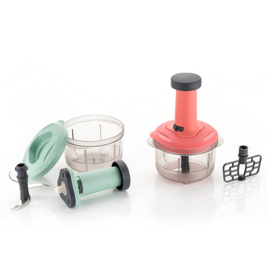 5102 2in1 Push Chopper 800ml Stainless Steel Blade Quick Powerful Manual Hand Held Food Chopper To Chop Cut Fruits Vegetables Herbs Onions For Salsa Salad