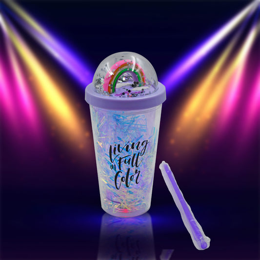 6883 Sipper Bottle With Straw Led Glow Light For Kidstumbler With Strawvacuum Flasksipper Plastic Tumblersipper Bottle With Straw (Pack Of 1)