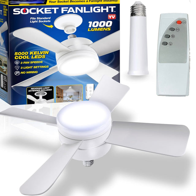 17845 Socket Fan Light Original - Cool Light Led Ceiling Fans With Lights And Remote Control Replacement For Lightbulb - Bedroom Kitchen Living Room1000 Lumens 5000 Kelvins Cool Leds (Remote Battery Not Included)