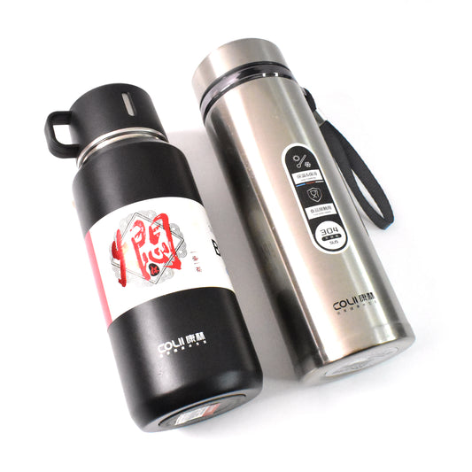 13041 Stainless Steel Vacuum Insulated Water Bottle Cup Leak Proof Flask For Tea Coffee Reusable Water Bottle With Hanging Strap Bottle For Hot Cold Drinks Wide Mouth Water Flask (900 Ml Mix Color)