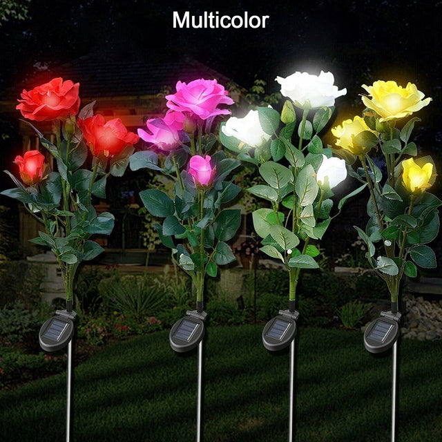 6616a Garden Solar Outdoor Rose Lights Decorative Waterproof Flower Light For Garden Patio Landscape Pathway Yard Holiday Decoration