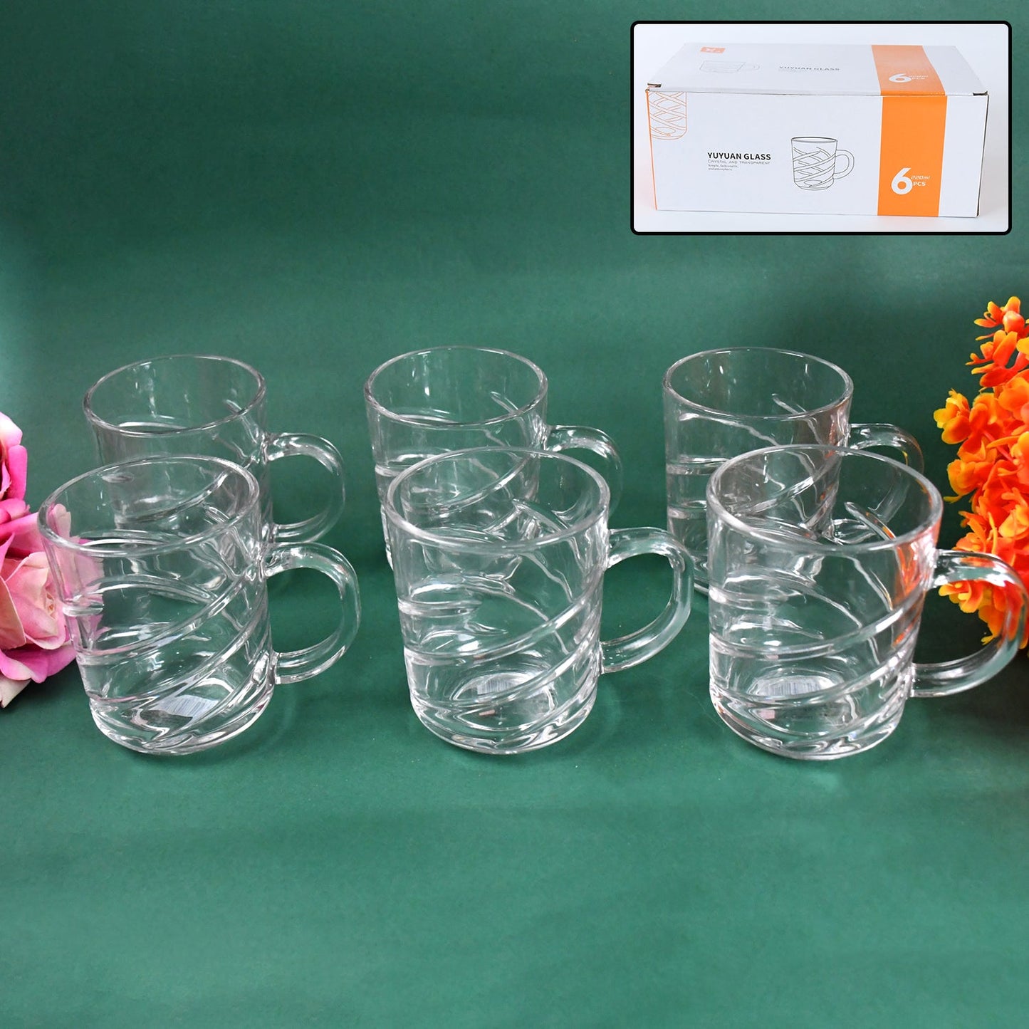 Glass Coffe & Tea Cup / Mug Enjoy Your Drink in Style, Water glass (6 pcs Set / 220 ML)