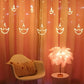 12 Diya Curtain String Lights, Window Curtain Lights with 8 Flashing Modes Decoration Light (White Color)