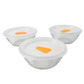 Bista Glass Serving & Mixing Bowls with Plastic Lid | Oven & Microwave Safe & Dishwasher Safe | Scratch Resistant | Transparent | For Household Gift For Birthday (3 Pcs set / 250 ML Approx)