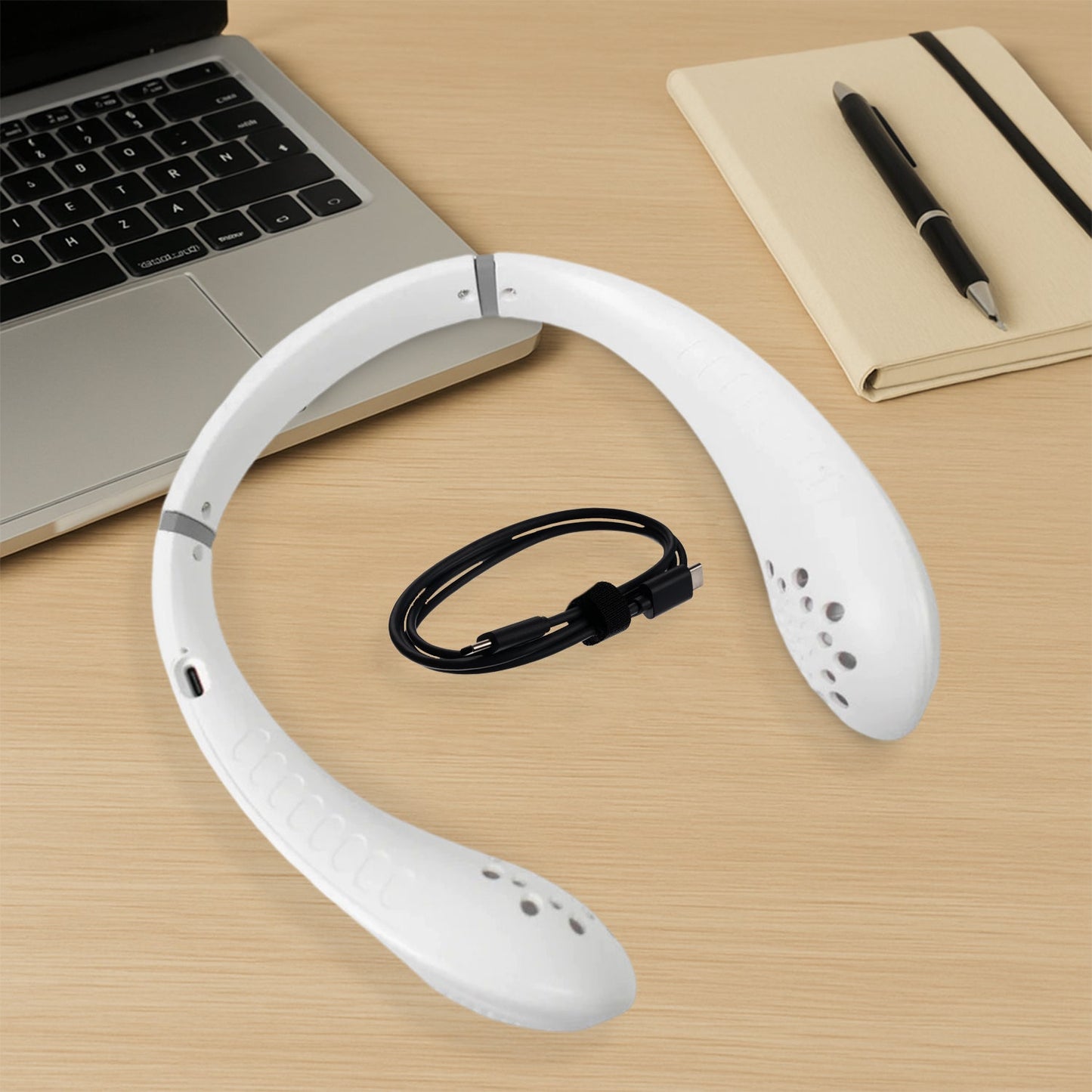 Portable USB Rechargeable Neck Fan – Wearable, 3 Speeds, Headphone Design