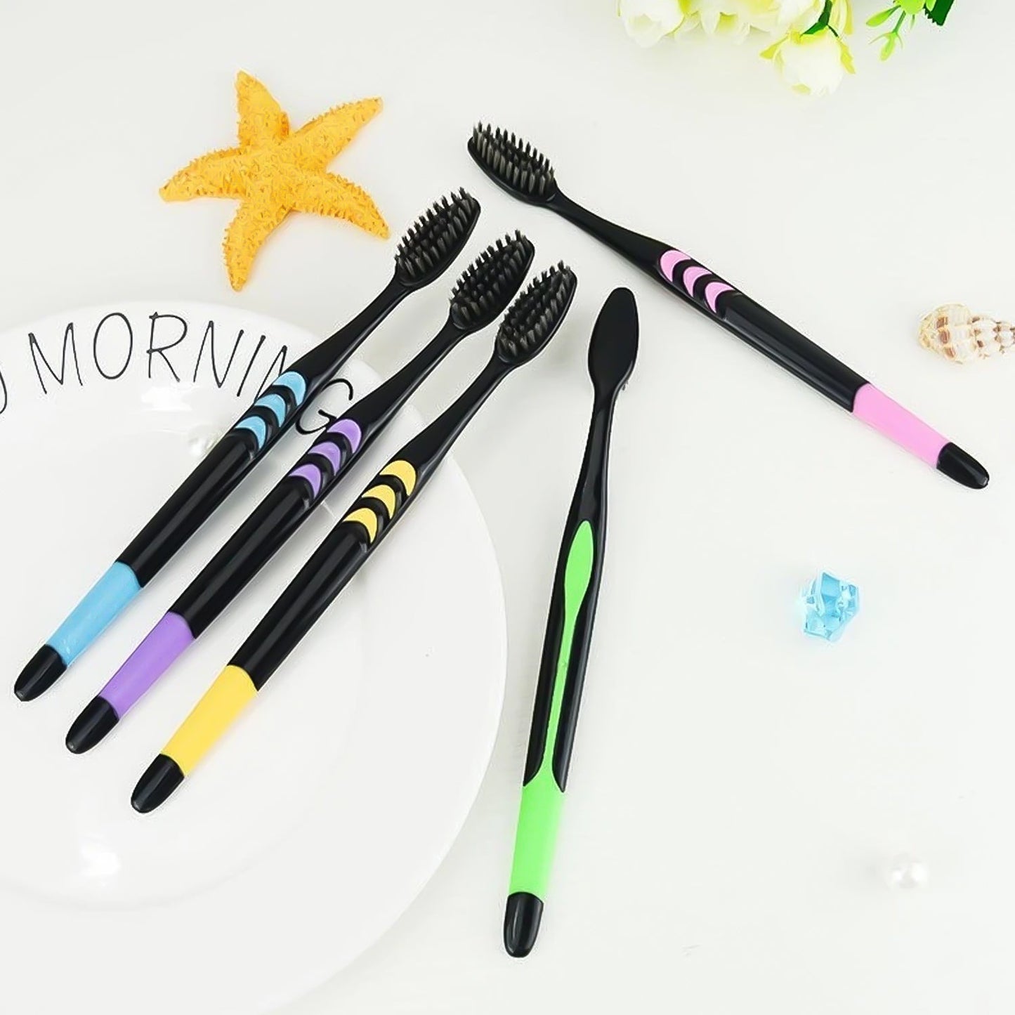 Soft Toothbrush With Plastic Round Box for Men and Women, Kids, Adults Plastic Toothbrush (10 pcs Set)