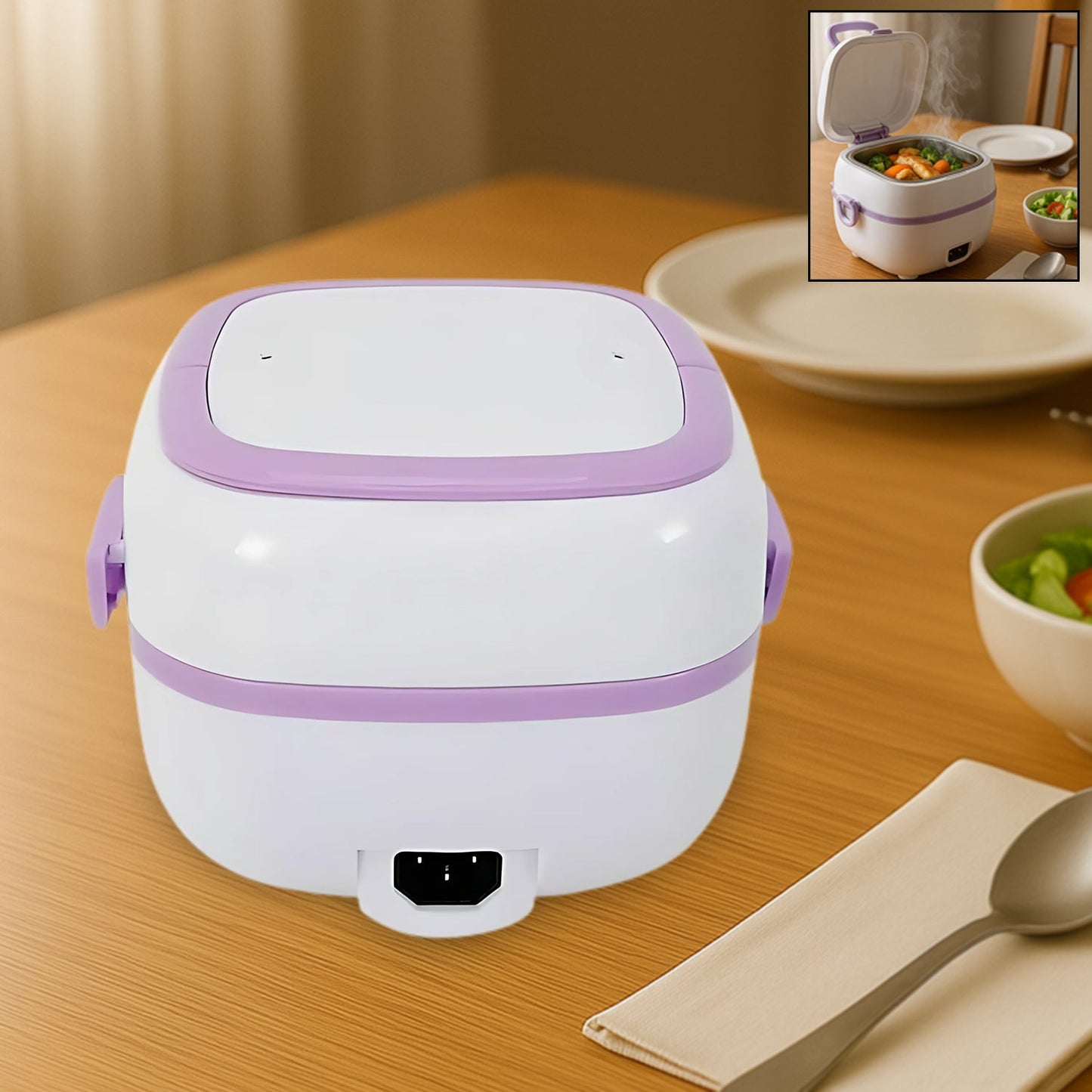 Electric Lunch Box Portable Food Warmer Food Heating Lunch Box Removable Food-Grade Stainless Steel Compartments, 220V 200W, for Car, Truck, office 