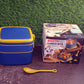 Customized BLUE DOUBLE-LAYER PORTABLE LUNCH BOX STACKABLE WITH CARRYING HANDLE AND SPOON LUNCH BOX , Bento Lunch Box