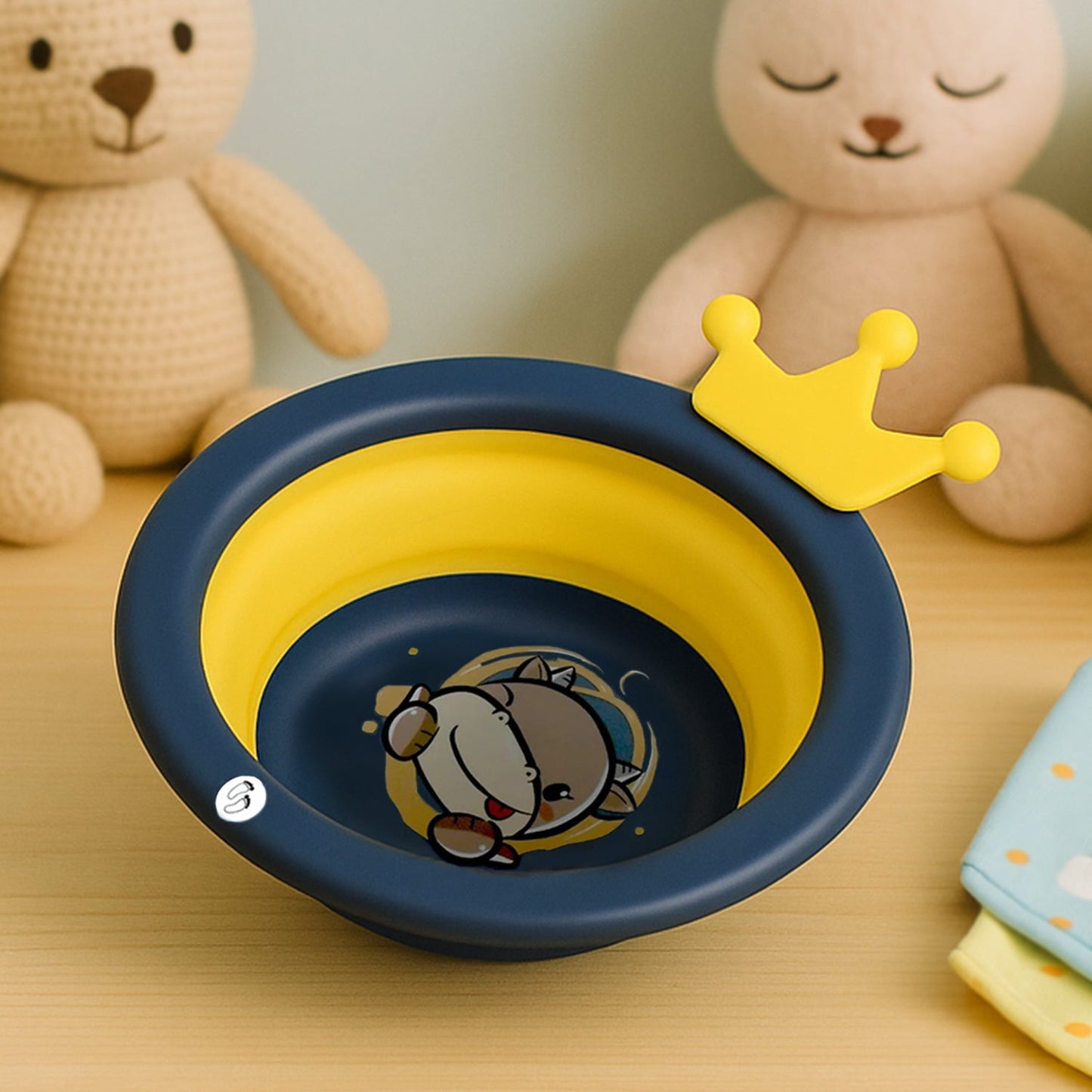 Cartoon Shape Wash Basin, Space Saving Multi Function Foldable Baby Wash basin Easy Clean Lightweight Thicken for Washing Face for Home (33x31 Cm / 1 pc)