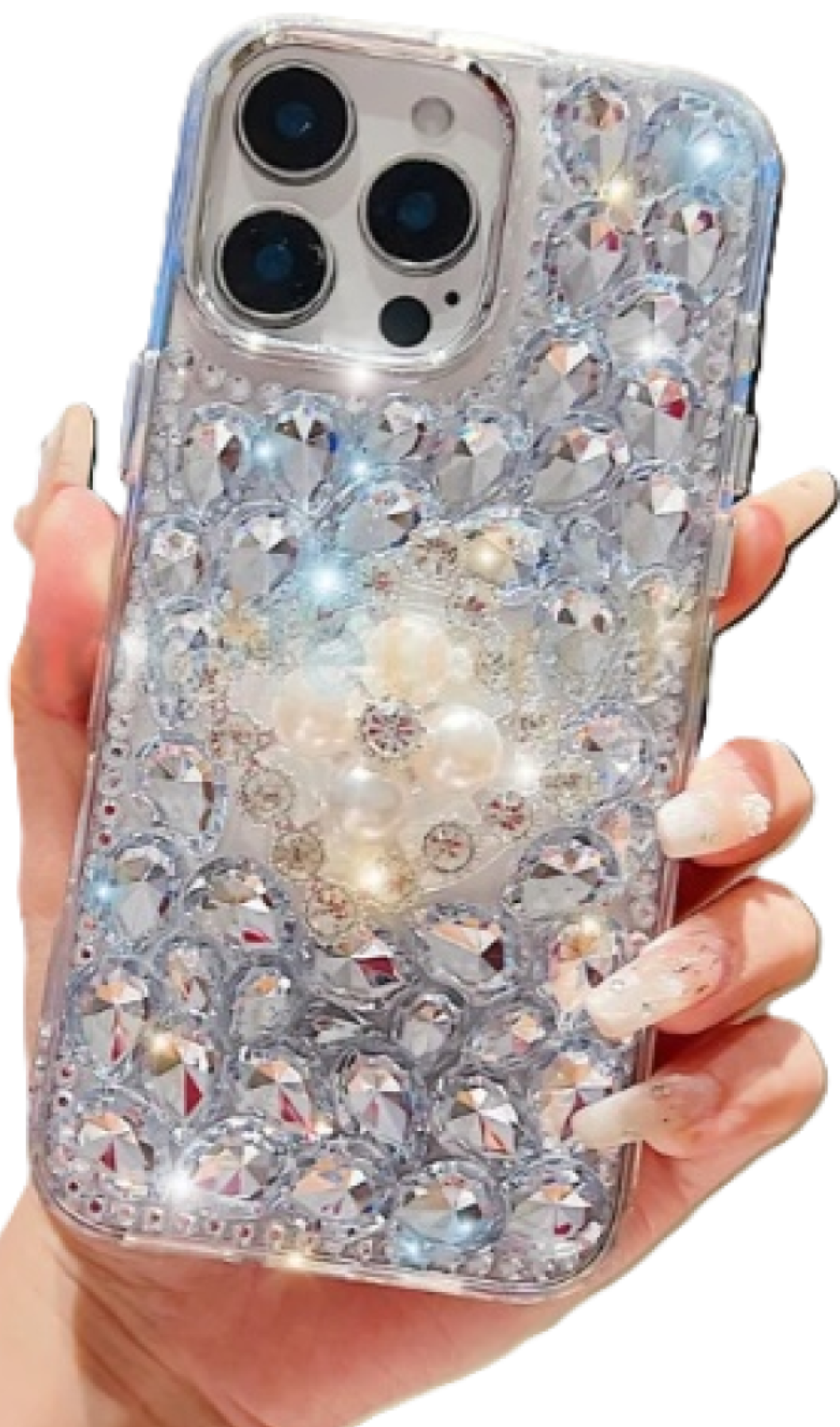 Luxury Phone Case ( white ) for iPhone 15 only  | Rhinestone | Transparent | Diamond Crystals | Handmade (Copy)