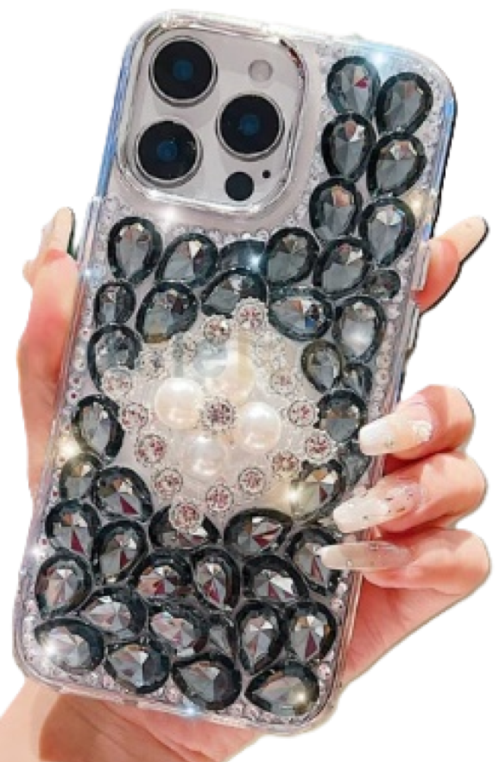 Luxury Phone Case for iPhone 16 pro | Rhinestone | Transparent | Diamond Crystals | Handmade Compatible with iPhone 16 pro (Pink Rhinestones)