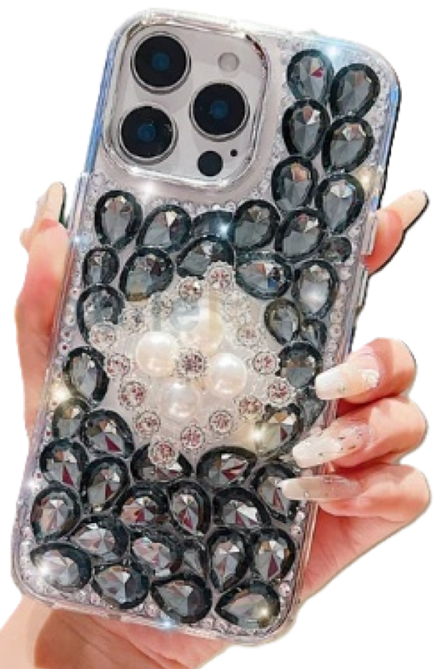 Luxury Phone Case for iPhone 16 pro | Rhinestone | Transparent | Diamond Crystals | Handmade Compatible with iPhone 16 pro (Black Rhinestones)