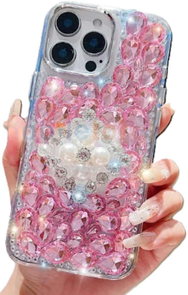 Luxury Phone Case for iPhone 16 pro | Rhinestone | Transparent | Diamond Crystals | Handmade Compatible with iPhone 16 pro (Pink Rhinestones)