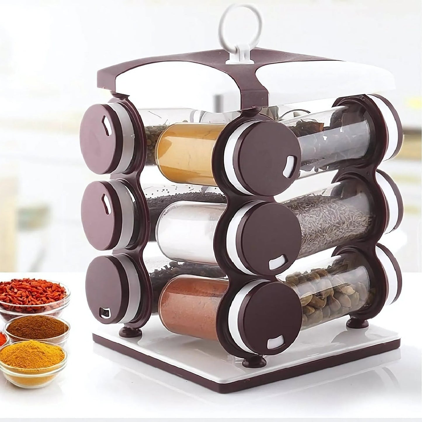 Spice jar Set - Food Grade Plastic 12pcs Spice jar (Brown Box)