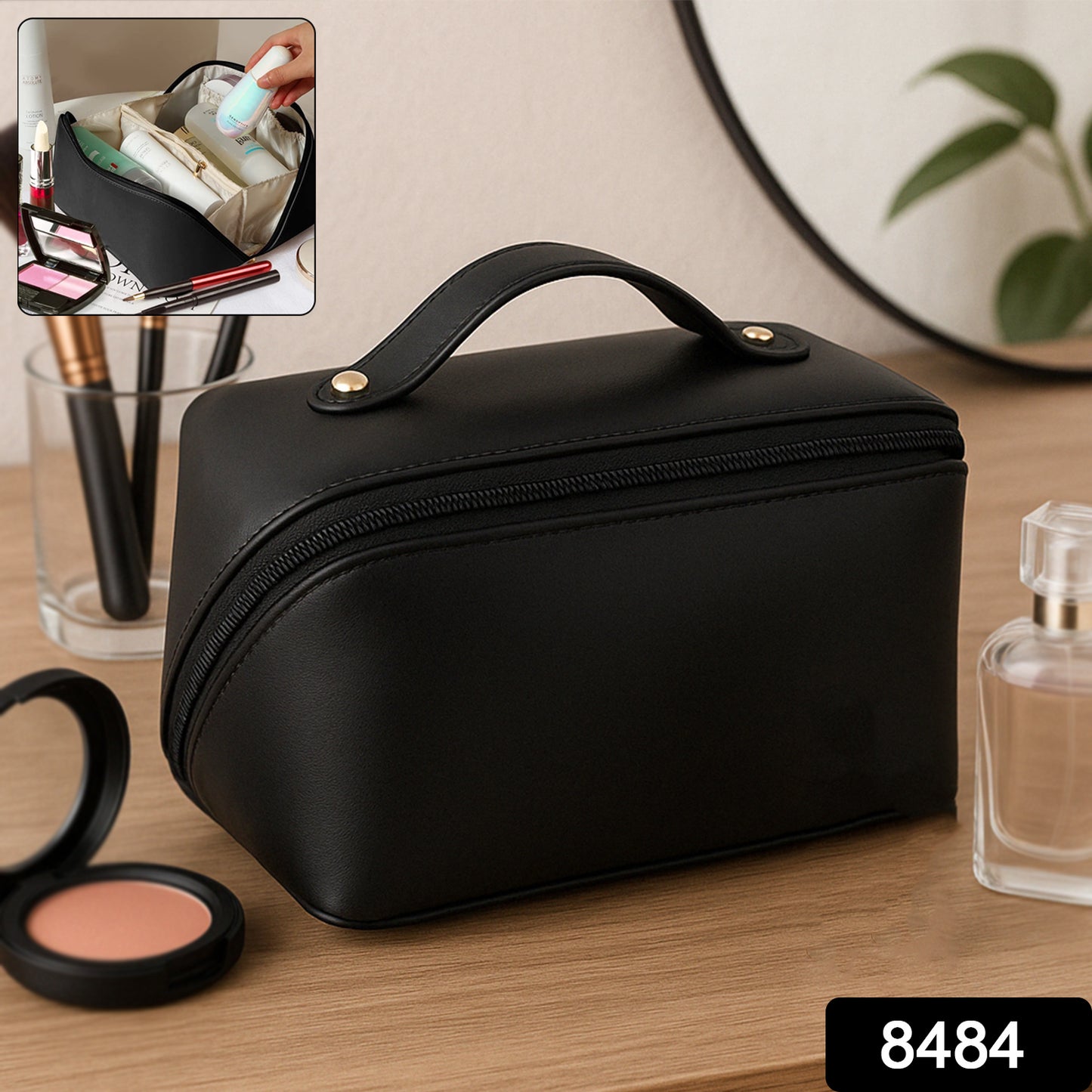Premium Travel Makeup  Toiletry Organizer Pouch With Zipper  Handle(1 Pc)