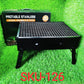 Black folding barbeque grill with side handles