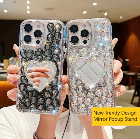 Luxury mirror with diamond heart for 16 Pro ( Black )