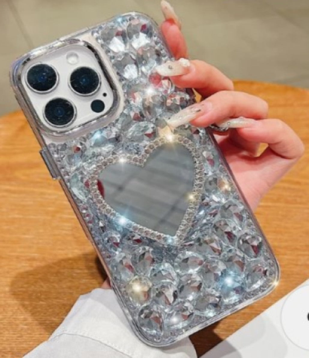 Luxury mirror with diamond heart for 16 only (white)