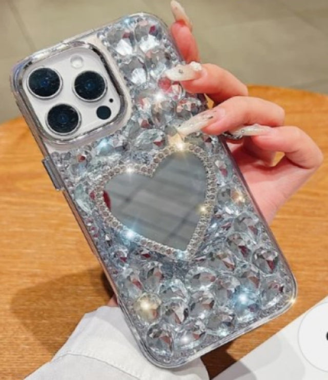 Luxury mirror with diamond heart for 16 Pro (white)