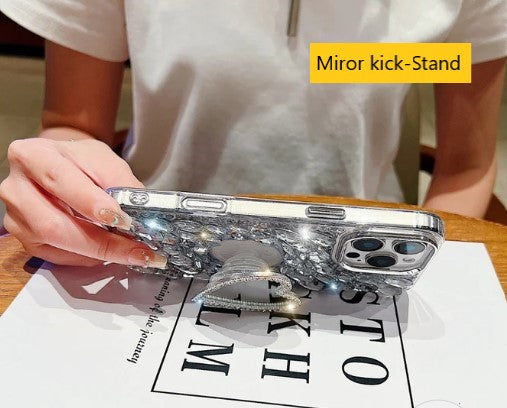 Luxury mirror with diamond heart for 16 Pro ( Black )