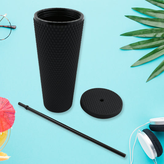 0304 Cup With Straw Reusable Matte Studded Tumbler With Leak Proof Lid Water Cup Travel Mug Coffee Ice Water Bottle Double Walled Insulated Tumbler Bpa Free (1 Pc)