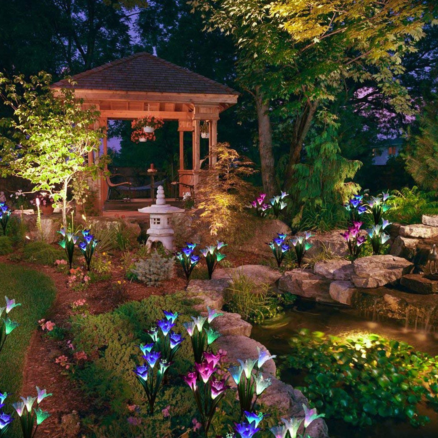 6616b Waterproof Outdoor Solar Lily Flower Stake Lights ( Pack Of 2 Pcs )
