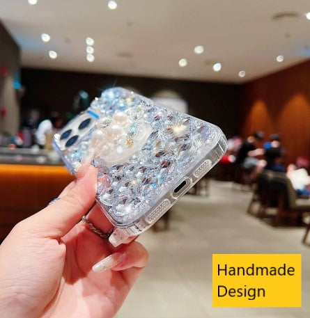 Luxury Phone Case for iPhone 16 pro | Rhinestone | Transparent | Diamond Crystals | Handmade Compatible with iPhone 16 pro (Pink Rhinestones)