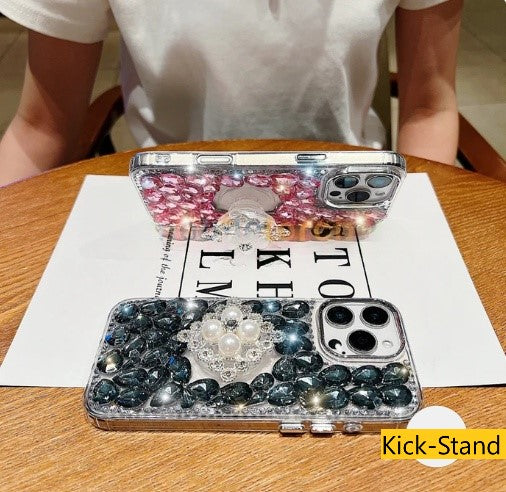 Luxury Phone Case for iPhone 16 pro | Rhinestone | Transparent | Diamond Crystals | Handmade Compatible with iPhone 16 pro (Pink Rhinestones)