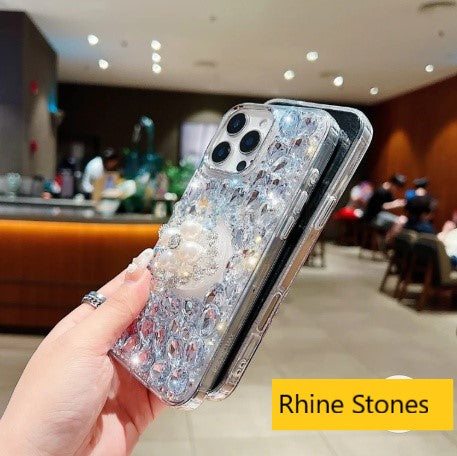 Luxury Phone Case for iPhone 16 pro | Rhinestone | Transparent | Diamond Crystals | Handmade Compatible with iPhone 16 pro (Pink Rhinestones)