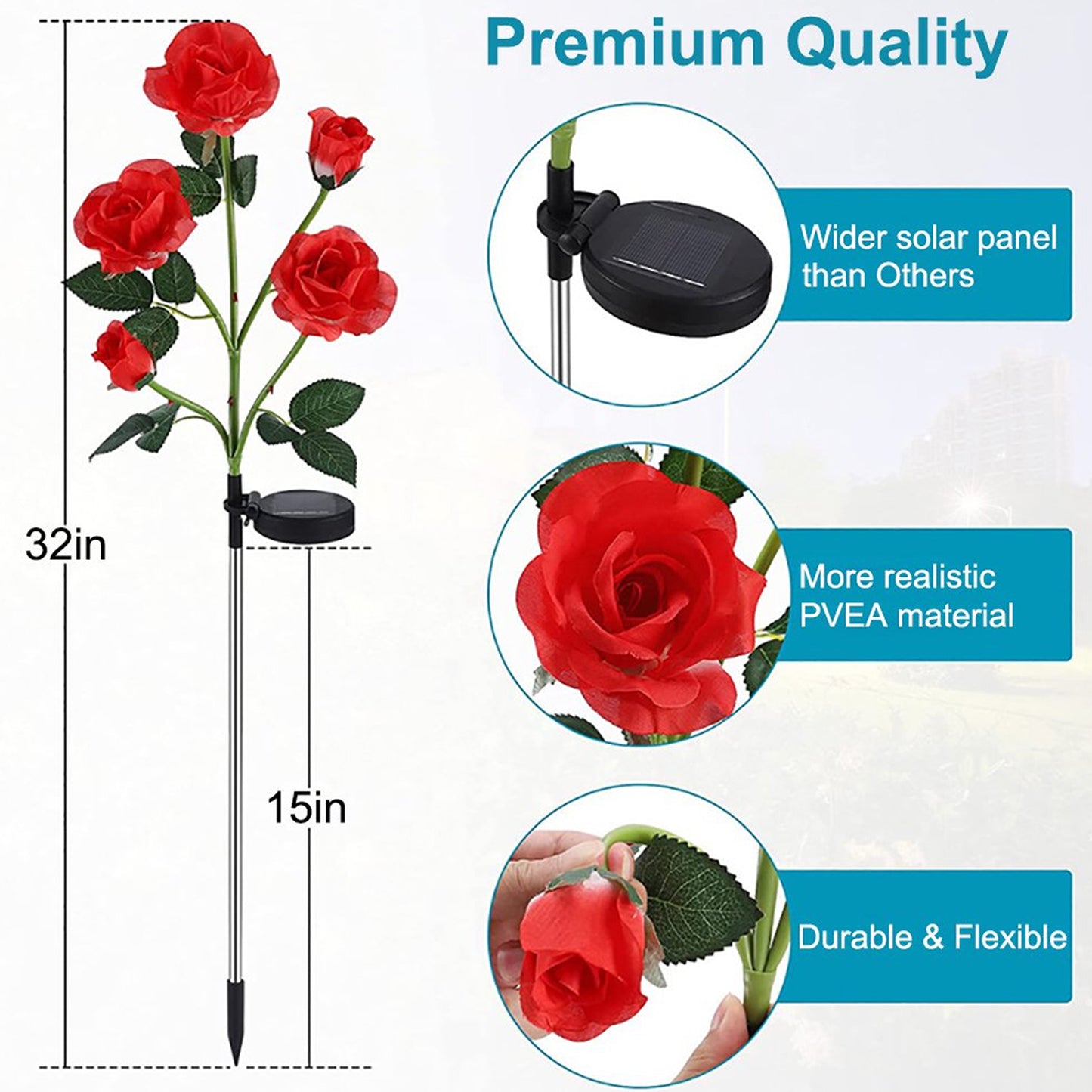 6616a Garden Solar Outdoor Rose Lights Decorative  Waterproof Flower Light For Garden Patio Landscape Pathway Yard Holiday Decoration