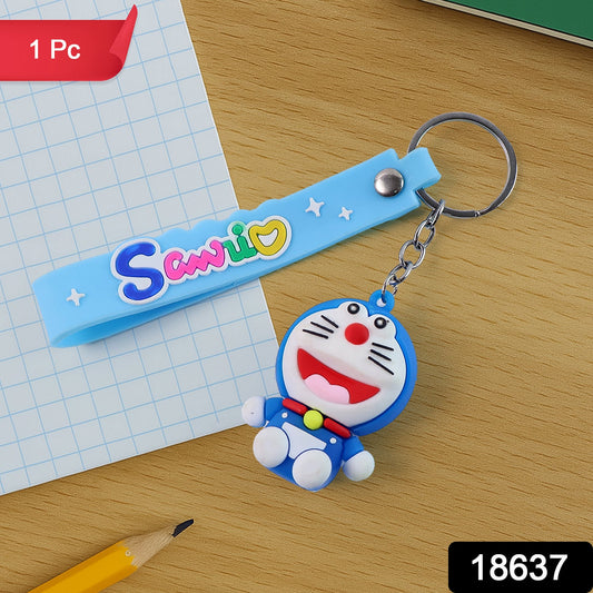 Cute Cartoon Silicone 3D Key Chain with Metal Hook & Strap (Pack of 1 / Mix Design)
