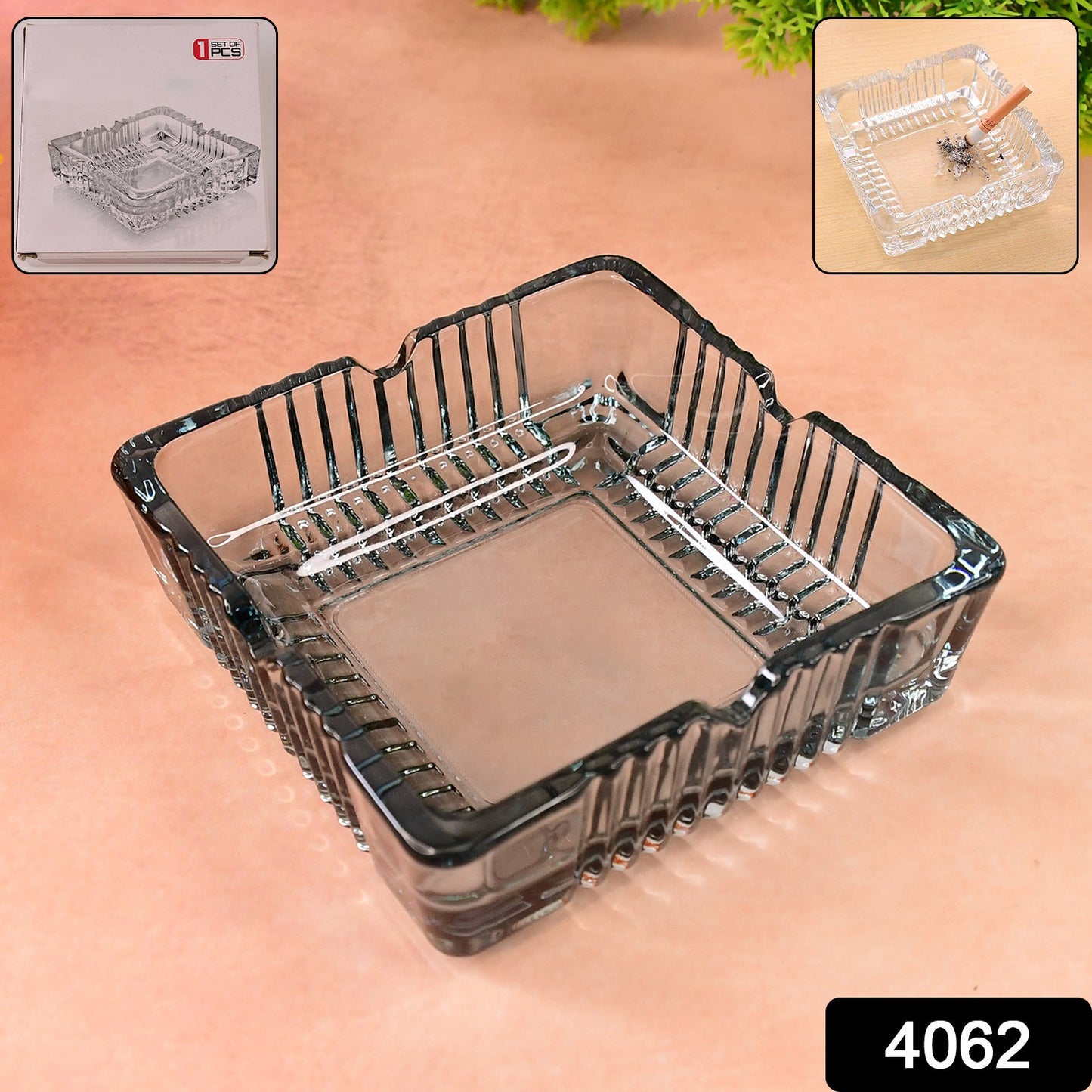 Square Glass Misti Crystal Quality Cigar Cigarette Ashtray Round Tabletop for Home Office Indoor Outdoor Home Decor