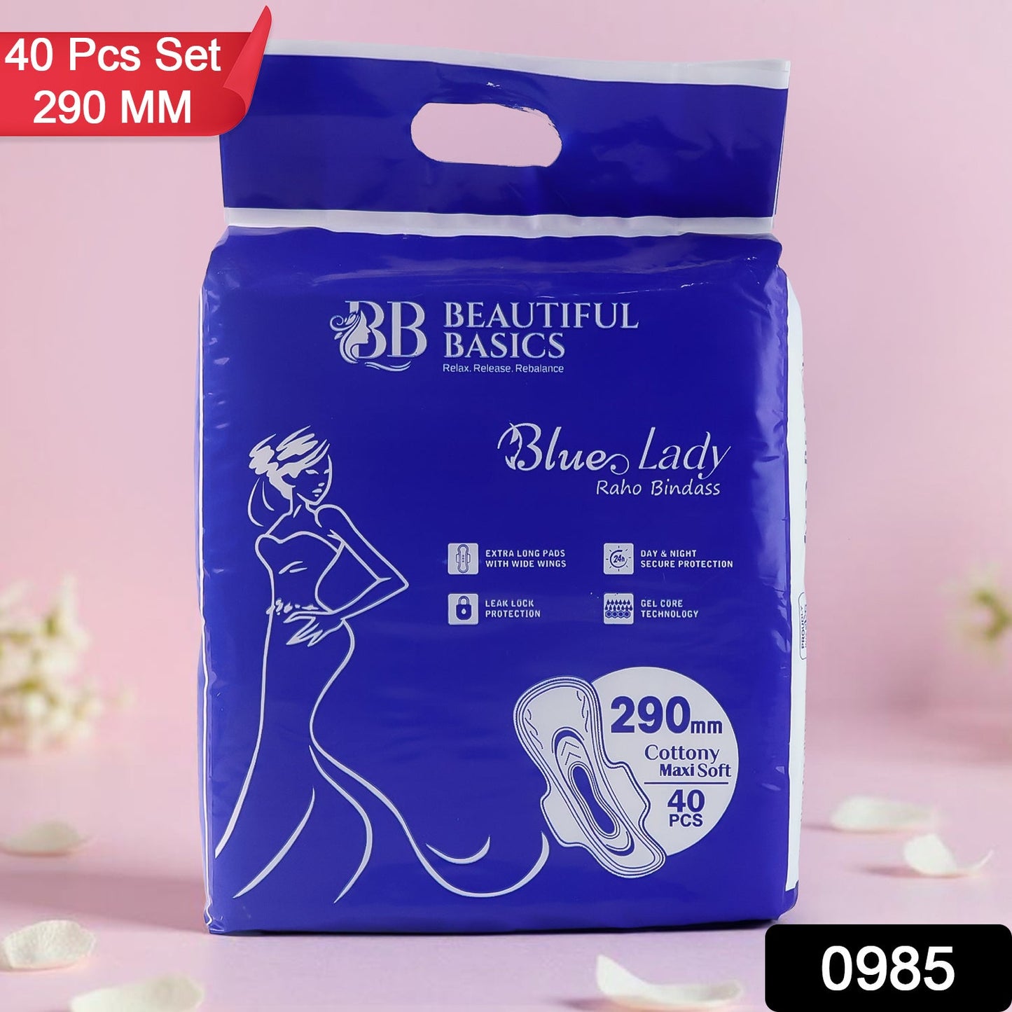 Blue Lady Extra Long Pads With Wides Wings Sanitary Pads – 290 mm, 40-Pack